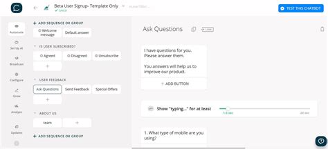 beta user signup bot template  startups botmakers
