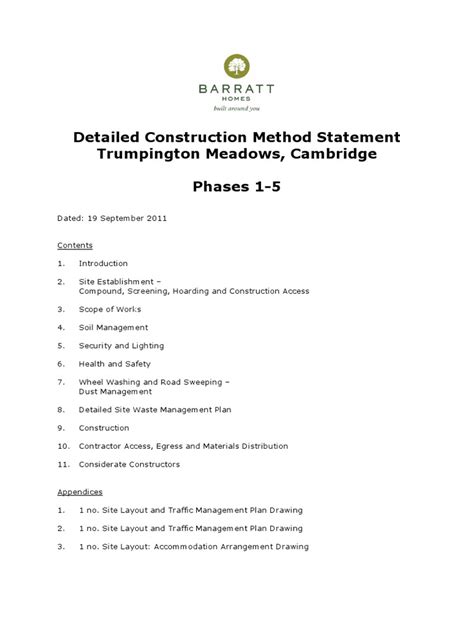 Detailed Construction Method Statement Download Free Pdf Lighting Occupational Safety And