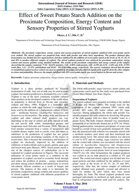 Pdf Effect Of Sweet Potato Starch Addition On The Proximate Composition Energy Content And