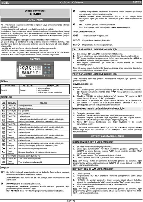 Dixel Kullan M K Lavuzu Xc C Xc C Dijital Termostat Genel Tanimi