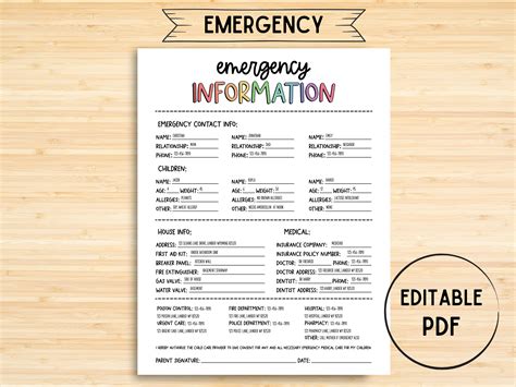 Emergency Contact Info Sheet, Contact Information for Nanny, Babysitter