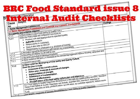 Brc Food Standard Issue 8 Internal Audit Checklist Templates