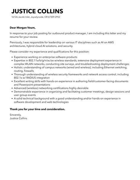 Outbound Product Manager Cover Letter Velvet Jobs