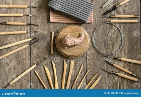 Tools For Sculpting Sculptor`s Workspace Stock Image Image Of