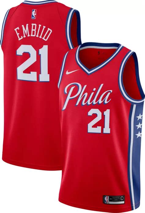 Nike Mens Philadelphia 76ers Joel Embiid 21 Red Dri Fit Statement