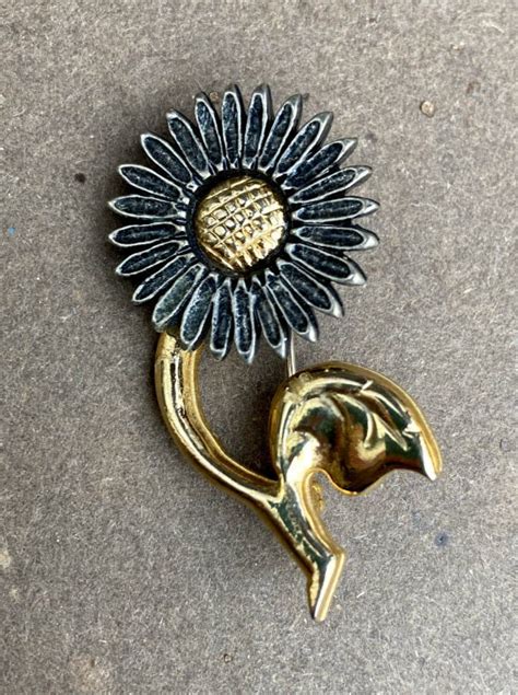 Vintage Faf Luaf Sunflower Brooch Lead Free Pewter K Gold Etsy Uk