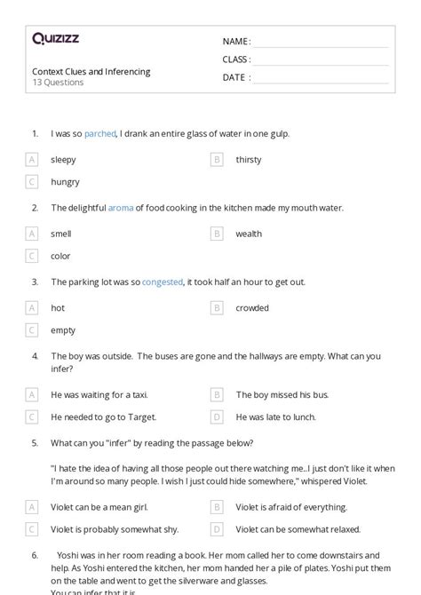 50 Determining Meaning Using Context Clues Worksheets For Kindergarten On Quizizz Free