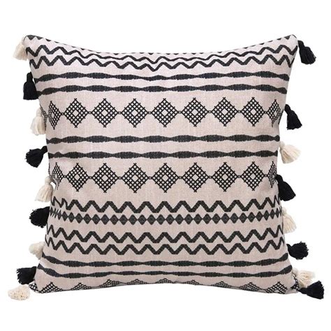 Pillow Case Simple Geometry Style Tassel Bohemian Black Jacquard Throw