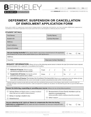 Fillable Online Deferment Suspension Or Cancellation Of Enrolment Form