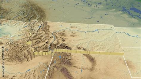 Montana State Usa Extruded On The Physical Map Of North America Stock