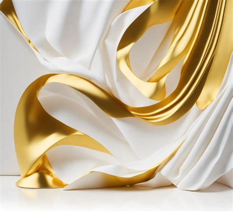 Premium Ai Image White And Gold Silk Fabric On White Background