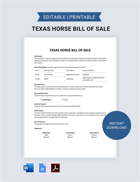 Bill Of Sale Template Texas