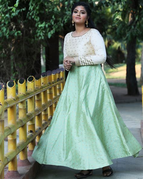 Pastel Green And Off White Brocade Dress By Ekanta The Secret Label