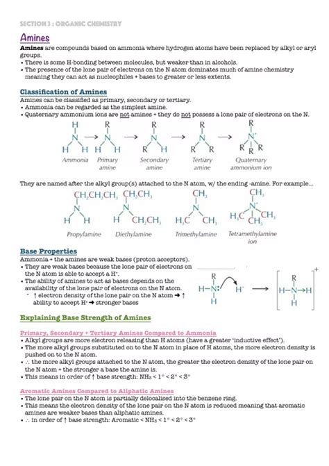 Summary Notes For Aqa A Level Chemistry Unit 3311 Amines A Level