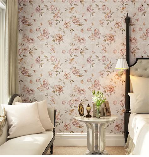 American Floral Pastoral Retro Wallpaper Flocked Non Woven Wall Paper