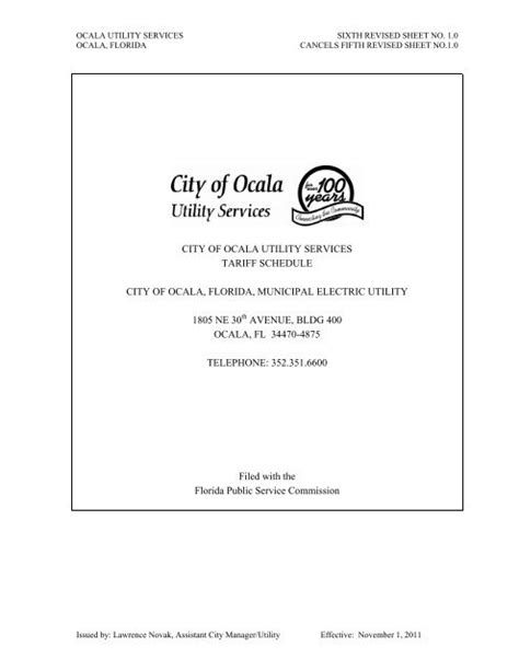 City Of Ocala Utility Services Tariff Schedule City Of Ocala Florida