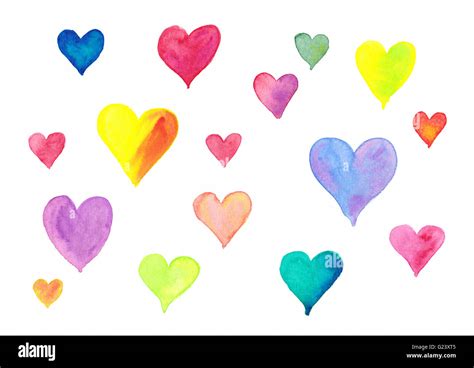 Flying colorful hearts watercolor painting Stock Photo - Alamy