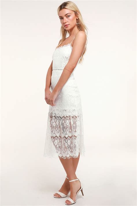 Lovely White Dress Lace Dress Midi Dress Sleeveless Dress Lulus