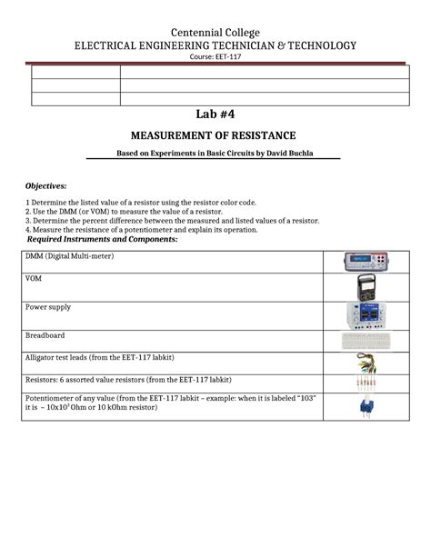 Eet 117 Lab 4 Lab Centennial College Electrical Engineering