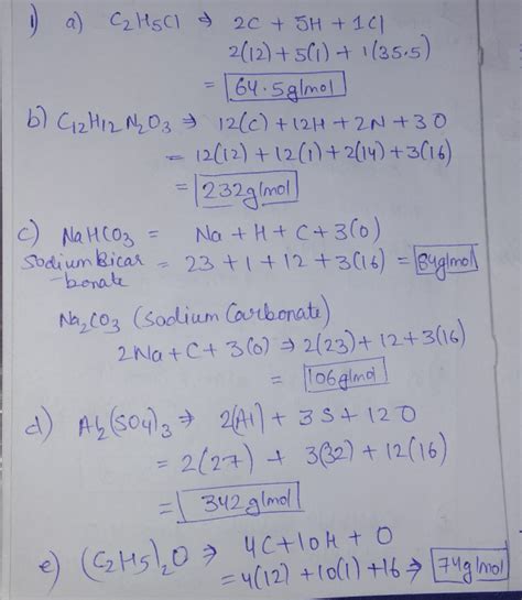 1 Calculate The Molar Mass Of Each Of The Following Compounds A Ethyl Chloride C2h5ci