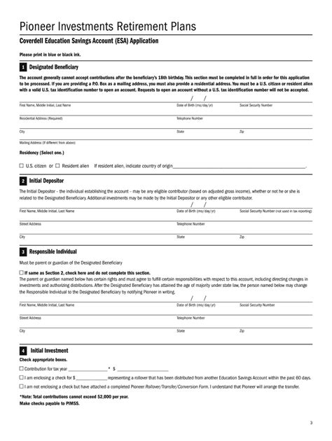 Fillable Online Coverdell Education Savings Account (ESA) Application