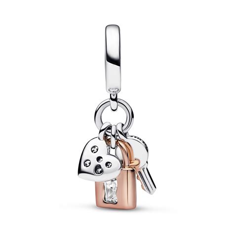 Pandora Two Tone Key Padlock Heart Triple Dangle Charm At John Pass