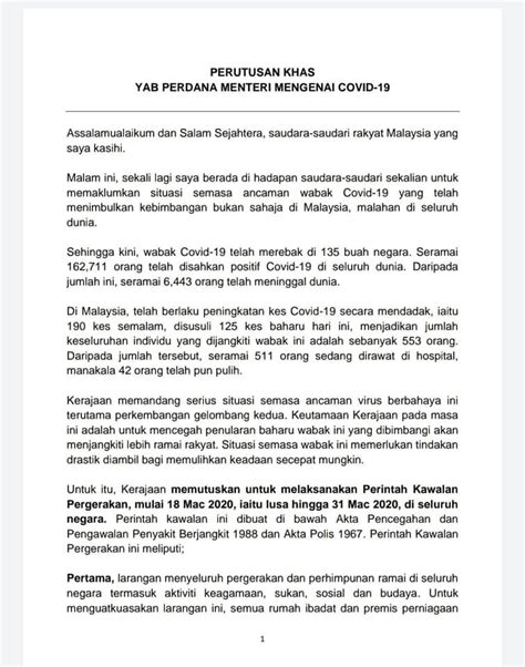 COVID 19 Malaysia Ishtihar Perintah Kawalan Pergerakan Bermula 18 31