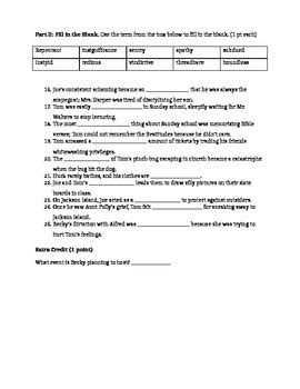 The Adventures Of Tom Sawyer Vocabulary Terms Worksheet And Quiz And