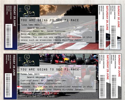 Formula Ticket Editable Racing Gift Voucher Silverstone Etsy Australia