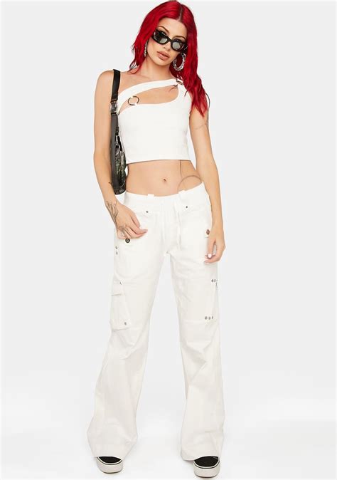 The Kript One Shoulder Cut Out O Ring Crop Top White Dolls Kill