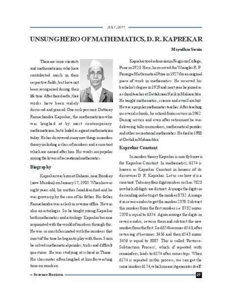 (PDF) Unsung Hero of Mathematics - D.R. Kaprekar