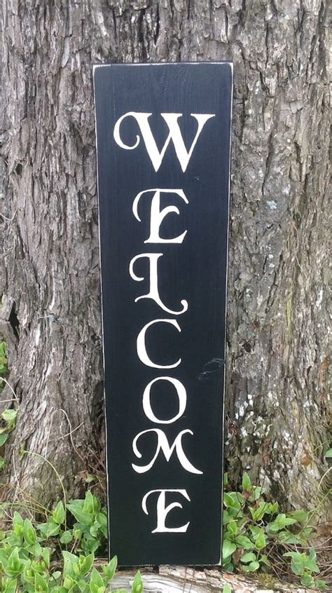 Vertical Rustic Wood Welcome Sign Wooden Welcome Sign