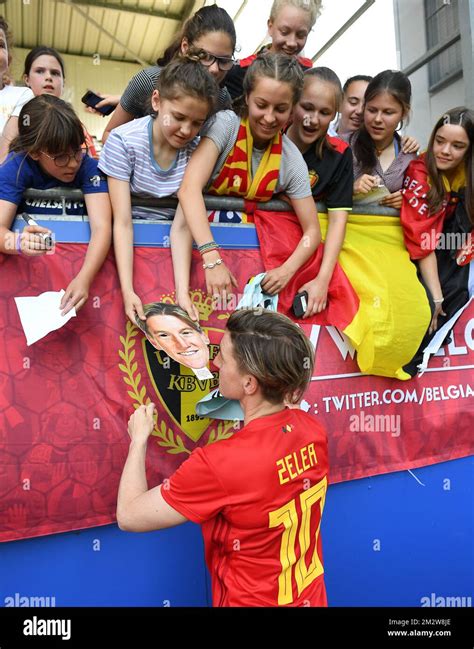 Belgiums Aline Zeler Celebrates After Winning A Soccer Game Between