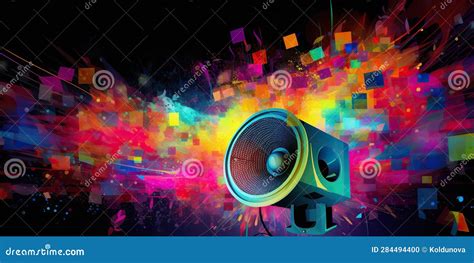 Musical Note From A Speaker Transforming Into A Colorful Festival Crowd