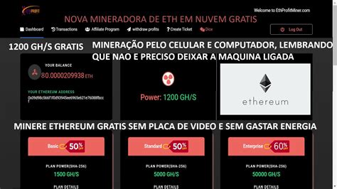 NOVA MINERADORA DE ETHEREUM DANDO 1200 GH S GRATIS NO CADASTRO 50 DE