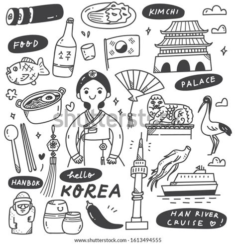 Hand Drawn Korea Doodle Set Traditional Stock Vector Royalty Free