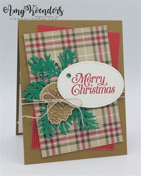 Stampin Up Perfectly Plaid With Peaceful Boughs Christmas Card With