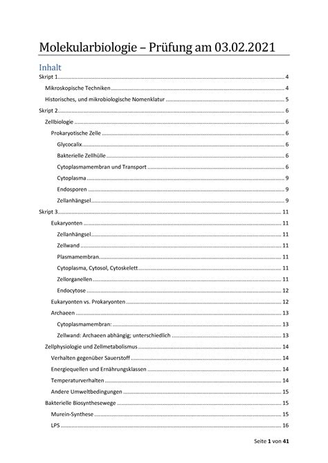 Zusammenfassung Einf Hrung In Molekular Und Mikrobiologie Inhalt