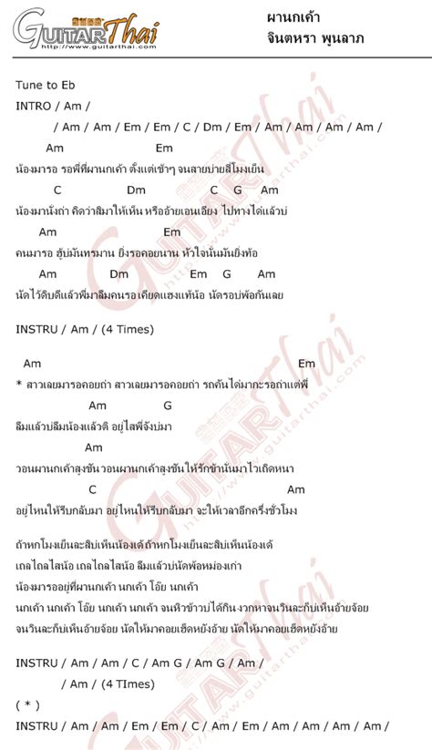 คอร์ด ผานกเค้า จินตหรา พูนลาภ คอร์ดเพลง กีตาร์