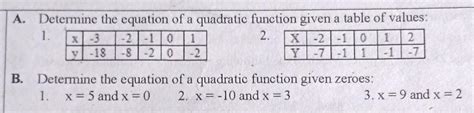 How To Write A Quadratic Equation From Table Of Values