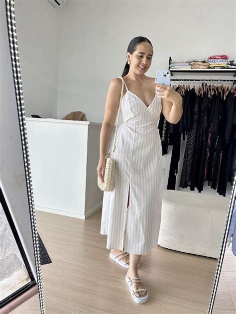 Vestido M Di Listrado Nude Thais Ventura