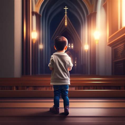 Premium Photo | Little boy praying to god in church Faith in religion and belief in God Power of ...