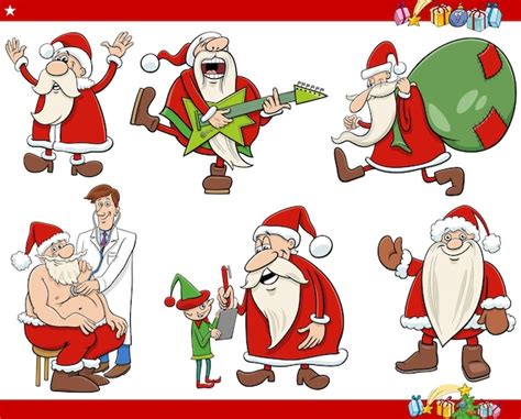 Premium Vector Cartoon Santa Claus Characters Set On Christmas Time