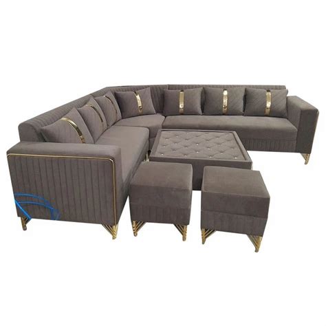 7 Seater Velvet Teak Wood L Shape Sofa Set At 55000 Set In New Delhi