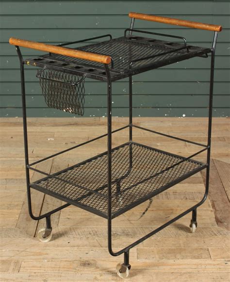 Lot Vintage Mid Century Modern Wrought Iron Bar Cart