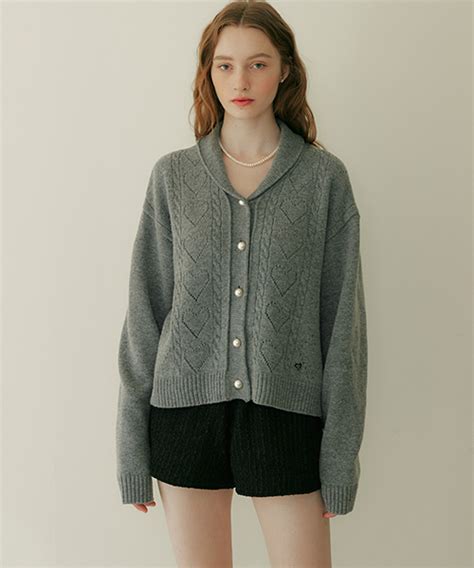 MUSINSA MORE THAN LIKE HEART COLLAR WOOL CARDIGAN GRAY