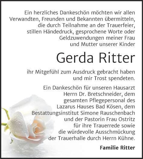 Traueranzeigen Von Gerda Ritter Abschied Nehmen De