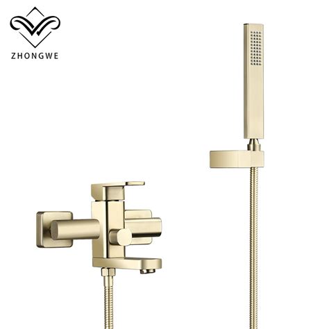 Brushed Gold Bathroom Bathtub Shower Faucets Set Soild Brass Rotating