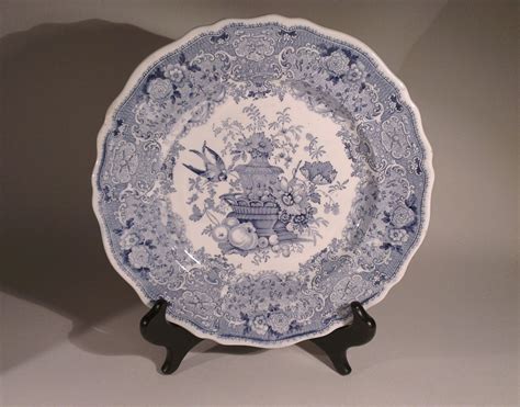 Antique Stoneware Davenport Plate Blue And White Transferware