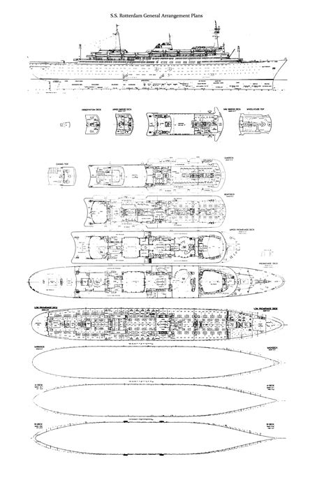 Deck plans of the S.S. Rotterdam, a Dutch liner from 1953 that sailed for the Holland-America ...